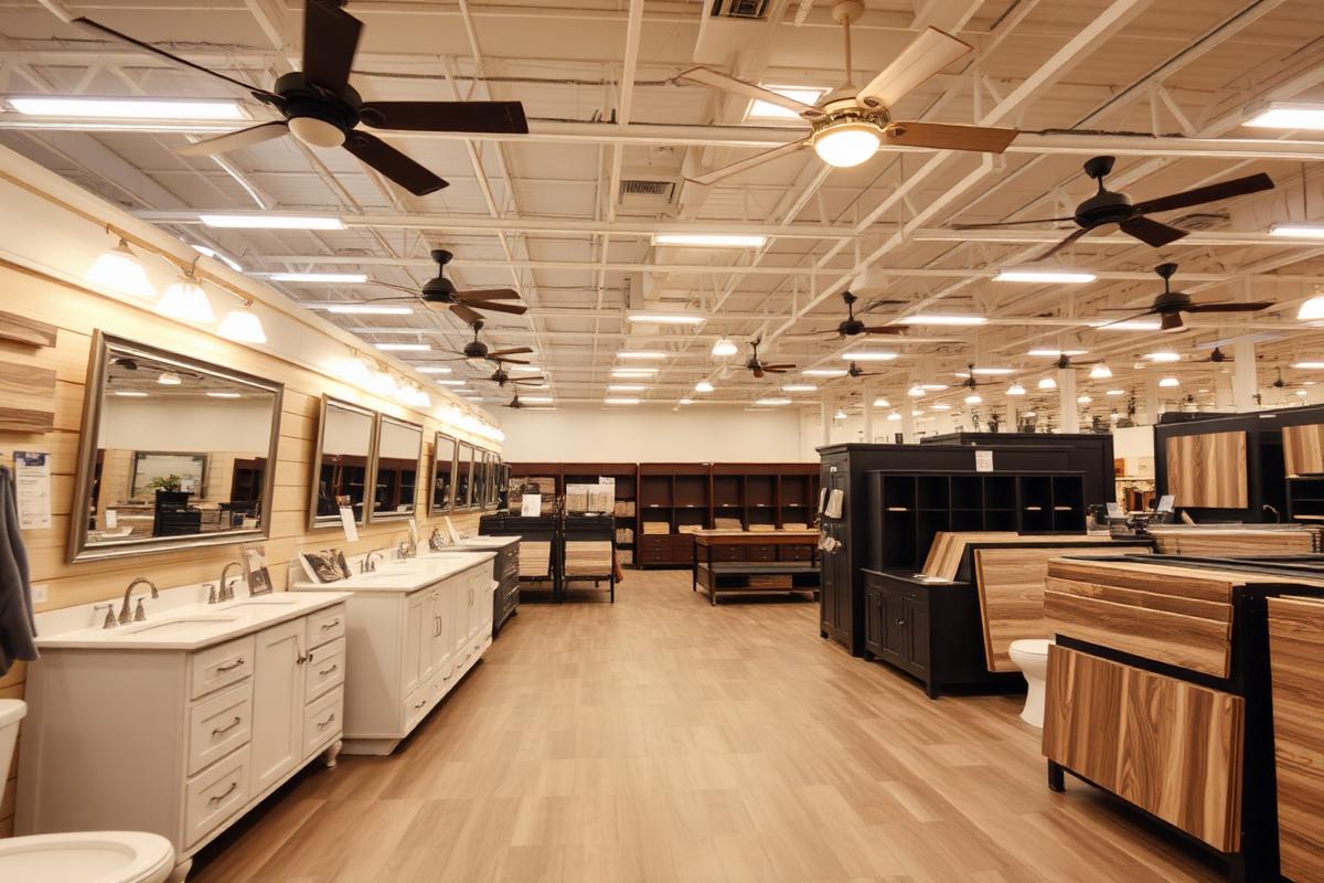 Builders Liquidators product showroom with vanities and flooring